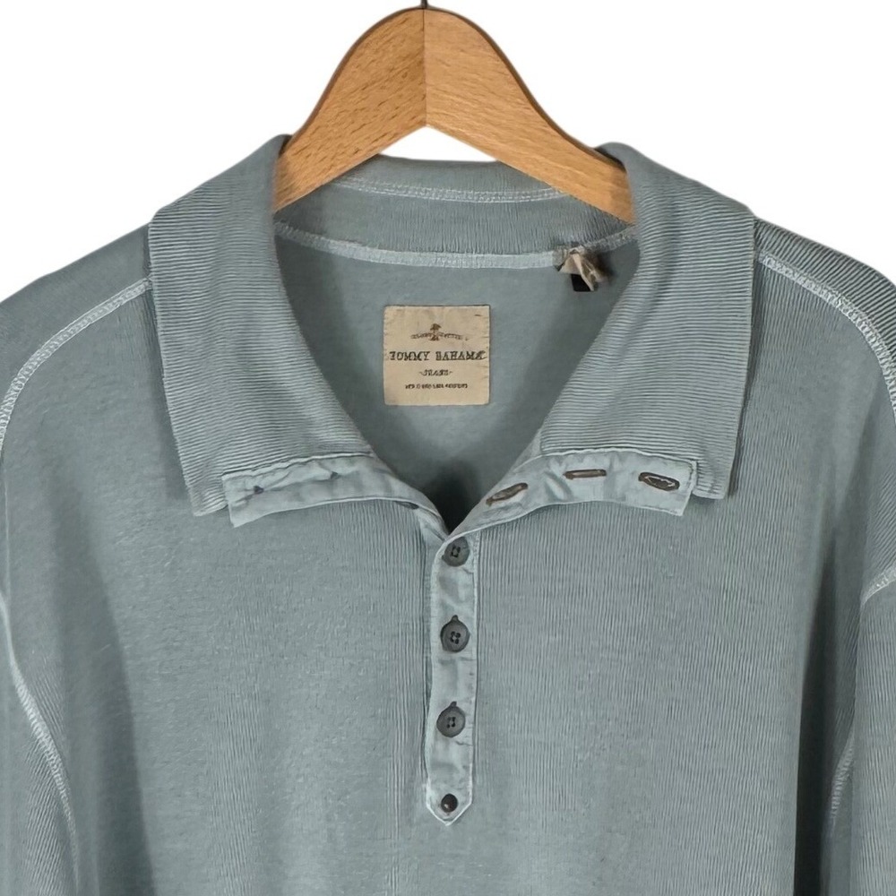 Tommy Bahama Jeans Long Sleeve Polo Shirt Mens XL Blue Green Cotton Ribbed